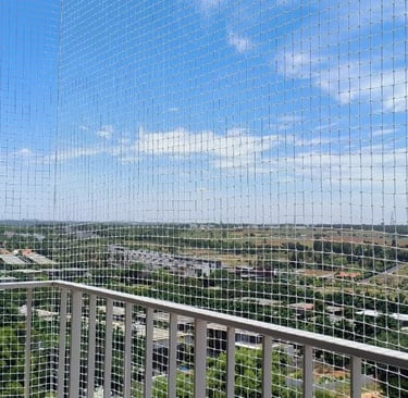 A technician carefully fitting the netting frame on a residential window.