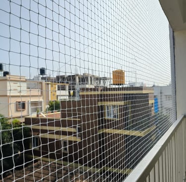 Close-up detail of the tightly woven netting material designed to prevent accidents.