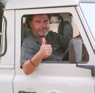 Paul Apps in Namibia driving a Save the Rhino Landrover