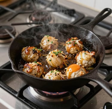 black and orange frying pan on black wooden table