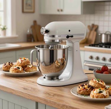 a kitchen scene with focus on the mixer