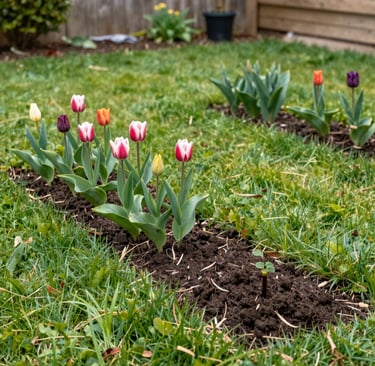 Fresh green leaves sprout from the ground.