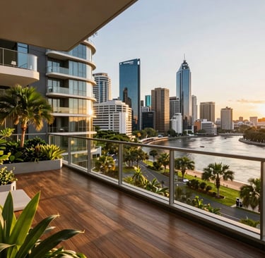 Modern beachfront townhouse with glass balconies overlooking turquoise waves.