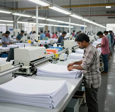 A wide shot of Yokes Clothing Company's modern cutting area with advanced Lectra CAD machines in operation.