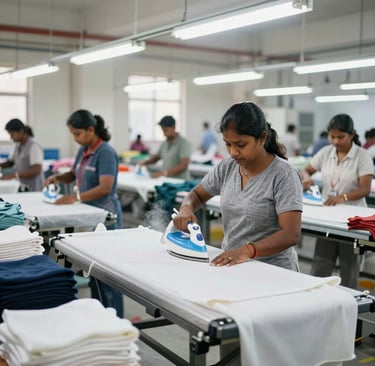 Colorful garment dyeing section featuring eco-friendly dye technology in a clean industrial space.