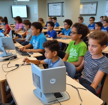 Excited kids building snowmen and enjoying winter camp activities