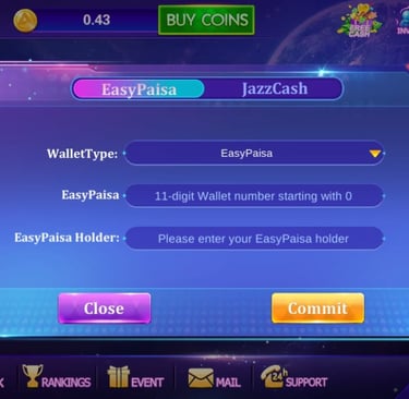 Lucky 97 Game APK withdrawal process showing easy steps to transfer money to JazzCash or EasyPaisa w