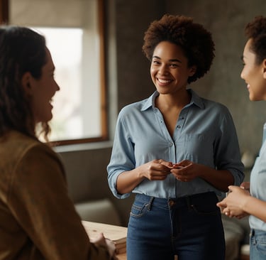 3 femmes souriantes qui parlent ensemble