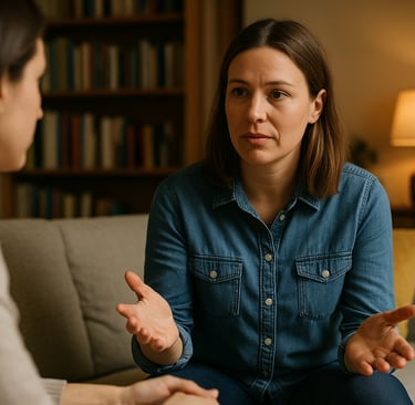 Femme qui pose ses limites calmement lors d'une conversation