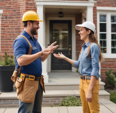 A satisfied customer shaking hands with a GSS technician after a lock replacement
