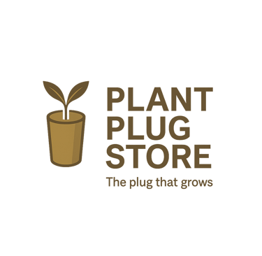 Plant Plug Store logo featuring a gold seedling icon and the slogan The plug that grows.