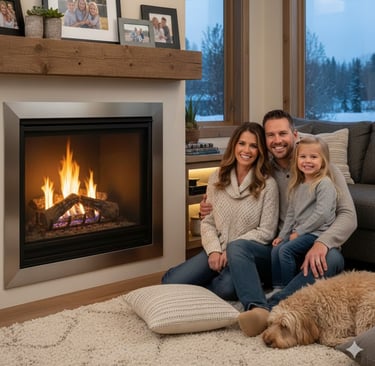 Family enjoying the comfort of a gas fireplace