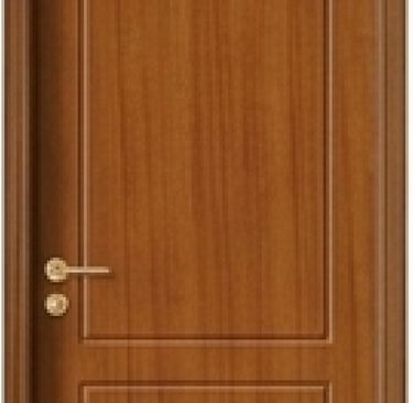 Elegant mahogany wood grain interior door with a brass handle and cnc carve design.