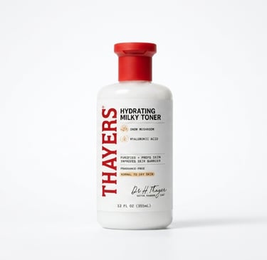 Thayers Milky Hydrating Toner bottle — an easy self care beauty product women reach for every day