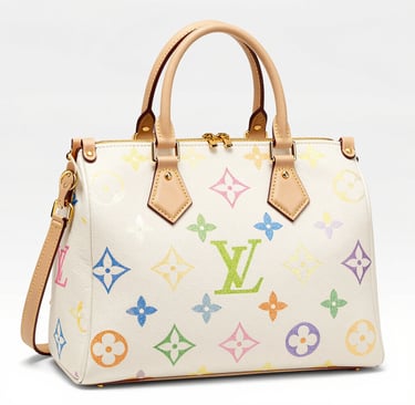 murakami handbags and y2k, show someone in a juicy couture suit wearing murakami and the whole y2k