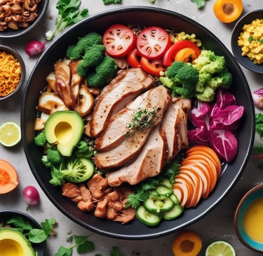 A serene morning scene of a mature woman practicing gentle stretching in her sunlit garden surrounded by lush greenery.