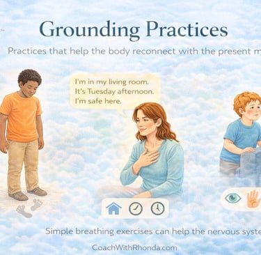 Illustration showing grounding practices for nervous system regulation, with people reconnecting 