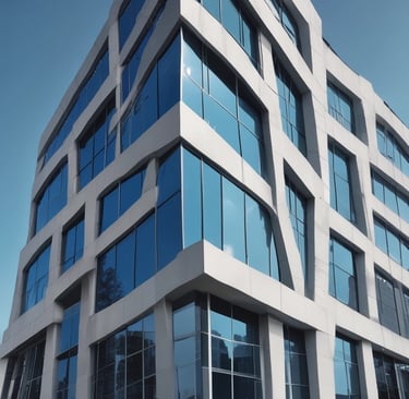 A sleek, modern office building in New Jerseyreflecting the blue sky, symbolizing Advaney Real Estate's professional environment.