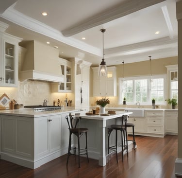 A clean, modern workspace with paint samples and brushes neatly arranged on a bright white table.