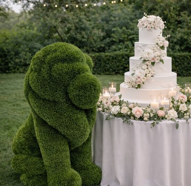 Large custom artificial turf sculpture shaped like a lion by a wedding cake Parkland, FL