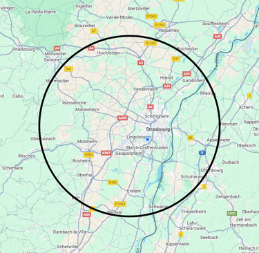 Strasbourg et alentours : zone d'intervention