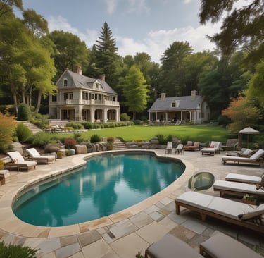 Grandhotel building seen through green leaves