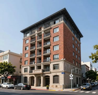 a white building with a yellow window and a wrought iron door