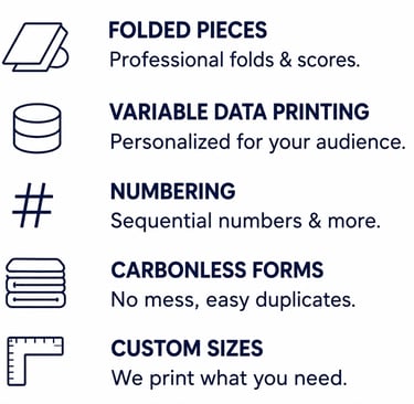 Custom size printing options for flyers, postcards, brochures and menus