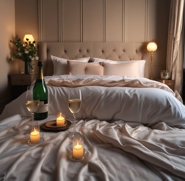 Cozy romantic bedroom corner with soft lighting and plush pillows
