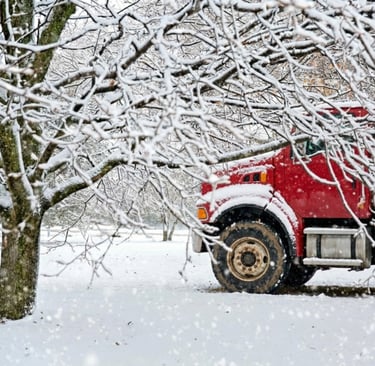 paisaje de nieve en estados unidos y de fondo un camion