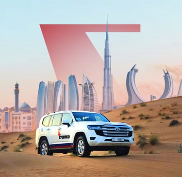 a white suv with a red and white stripe on the side of it