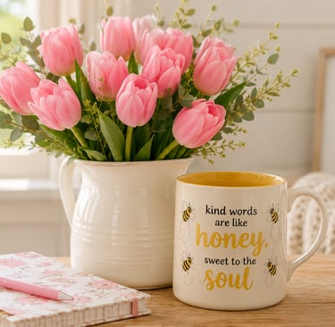 Flowers and Mug - Welcome Friends!