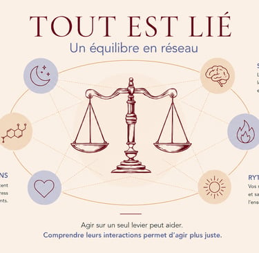Schéma de l’approche systémique de la Méthode Opale reliant hormones, sommeil, système nerveux, méta
