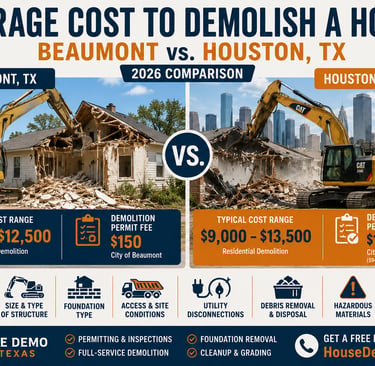 average cost to demolish a house Beaumont vs Houston