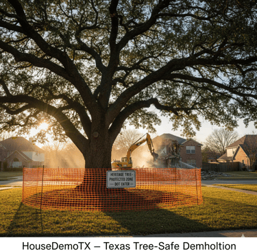 2026 Austin residential demolition site with mandatory tree protection erosion control silt fence