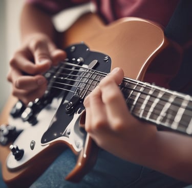 Adult woman happily playing piano in a bright, welcoming music room.