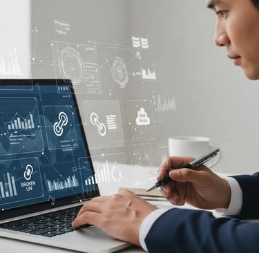 Professional analyzing website performance metrics for technical SEO audit