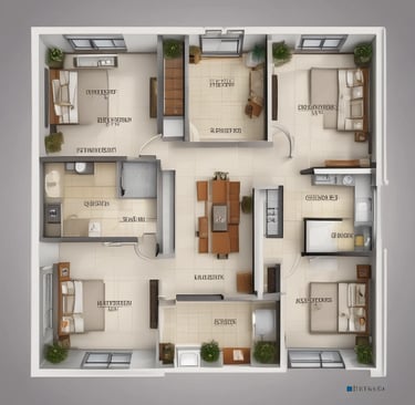 Structural drawing highlighting the foundation and support beams of a residential building.