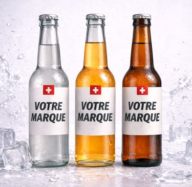 Boisson artisanale white label en bouteille personnalisable, production suisse pour marque privée