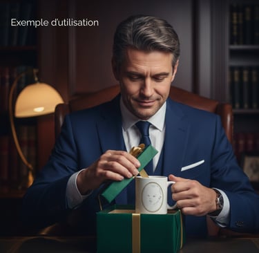exemple utilisation portrait numérisé imprimé sur mug pour cadeau