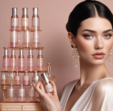 A vibrant flat lay of skincare bottles, creams, and natural beauty ingredients on a clean white surface.