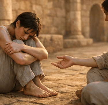 every heart is reachable man extending hand to sad lady