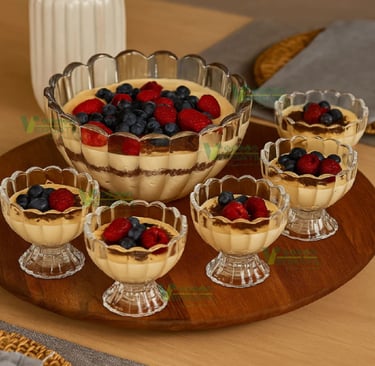 Jogo 7 Peças Wolff Sobremesa 6 Bowls 125ml e 1,1L Mesa Posta Requintada Transparente Luxo Geneva