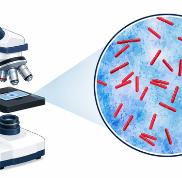 microscopio con una vista ampliada de bacilos de tuberculosis