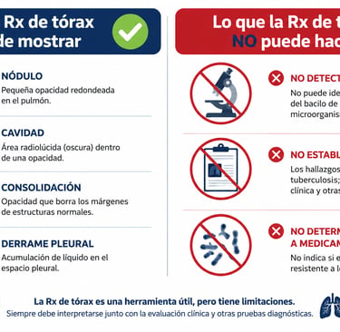 Infografía que muestra las capacidades y limitaciones de la radiografía de tórax para el diagnóstico