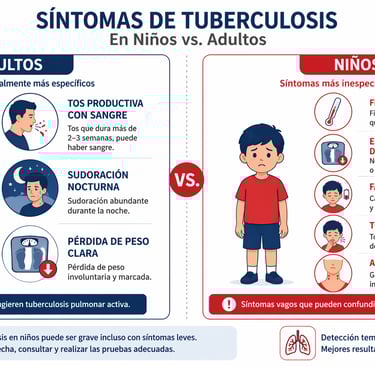 Comparación de síntomas de tuberculosis en adultos versus niños menores de 5 años