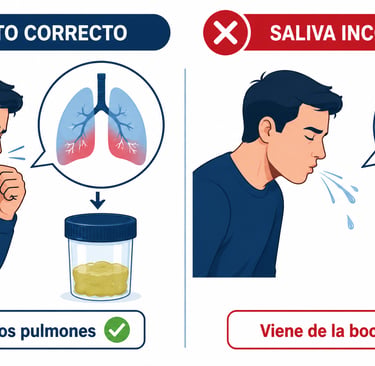 comparativa entre una muestra de esputo correcta para baciloscopía y muestra de saliva incorrecta