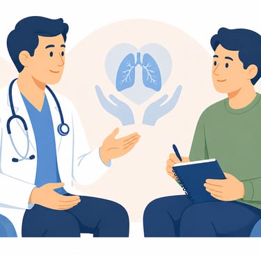 Ilustración de consulta médica para personas con diabetes y síntomas de tuberculosis