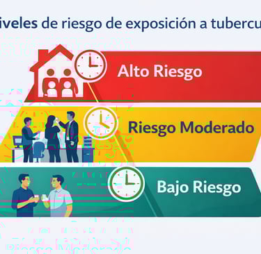Diagrama de niveles de riesgo de exposición a tuberculosis según tipo y duración de contacto