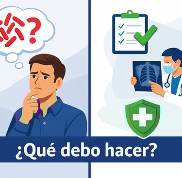 Ilustración guía para personas expuestas a tuberculosis mostrando pasos a seguir